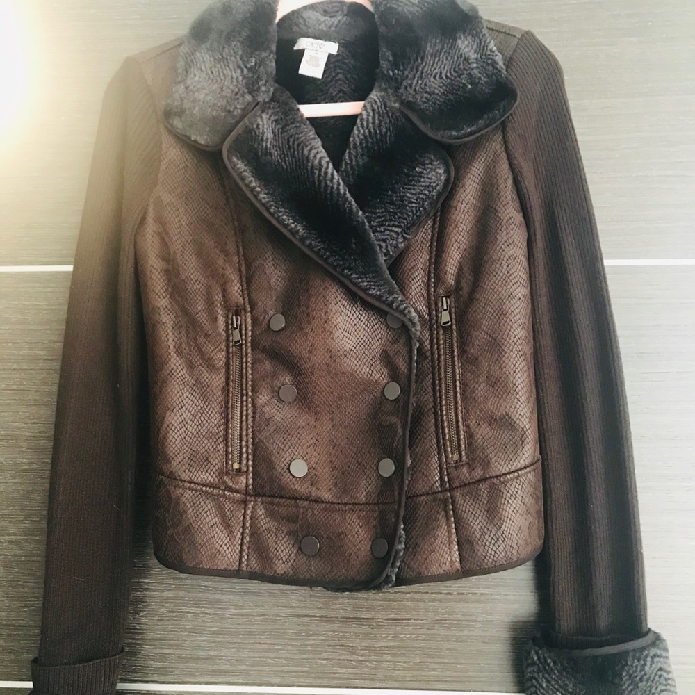Cachè Acrylic Wool Blend Fur Jacket Brown
